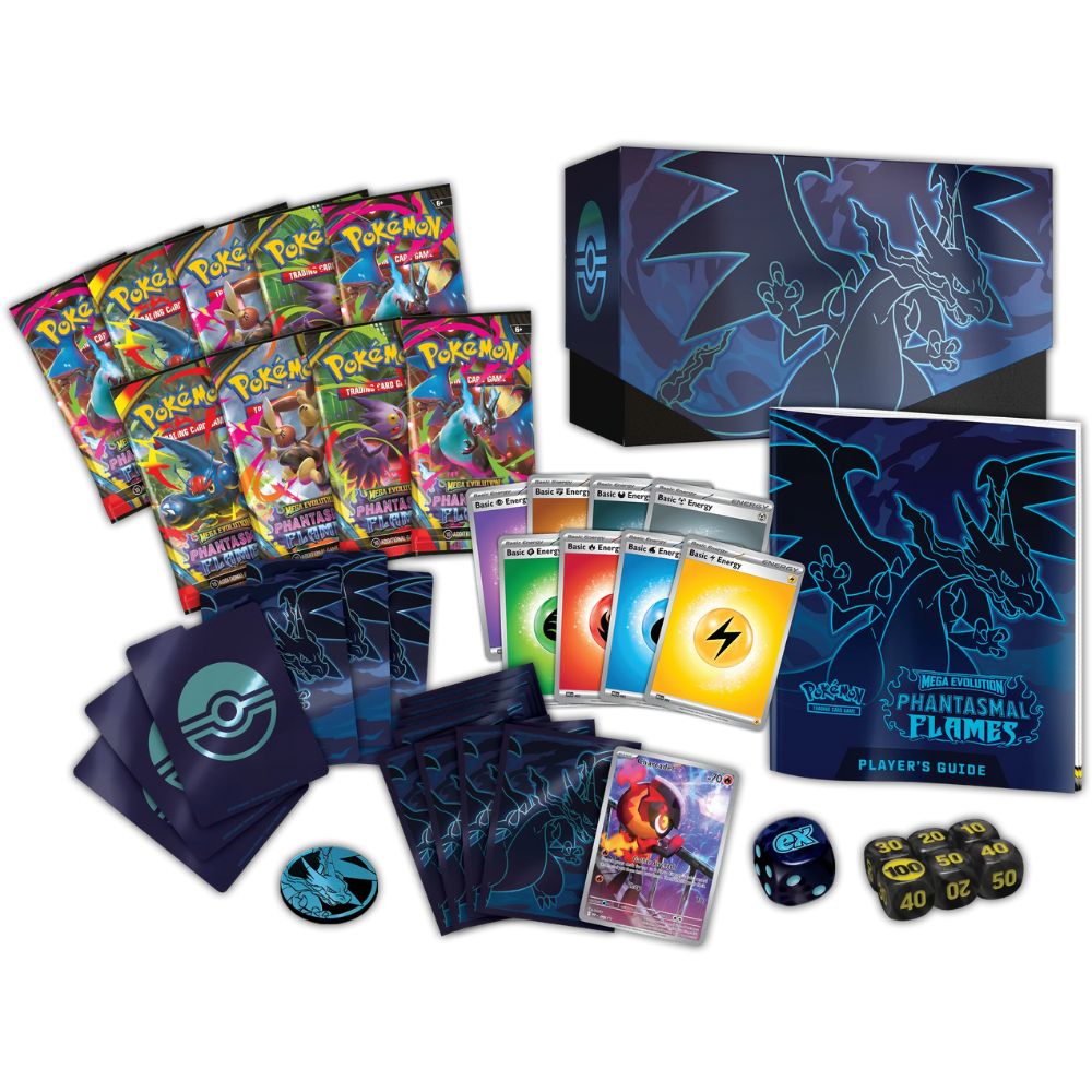 Content of Pokemon TCG Mega Evolution Phantasmal Flames Elite Trainer Box